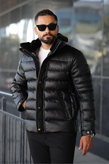 MİS MODA Men's Rock Fur Water and Windproof Winter Coat