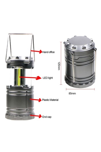 SHOPIENS Foldable Camping Lantern Shopiens®, Gray 9W with 3 LED Bulbs, 19 cm