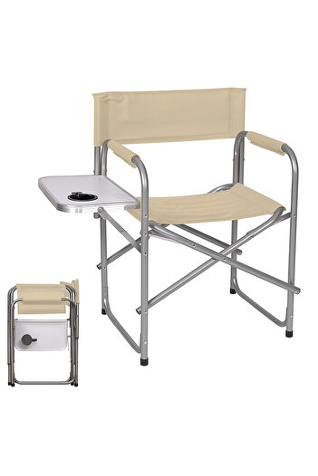 Cady One Durable Aluminum Frame Folding Canvas Camping Chair with Side Table and Cup Holder