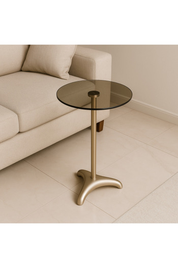terndat Champagne Service Table with Glass Brown Surface - Elegant and Luxurious Design