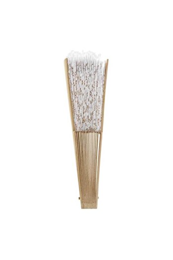 SHOPIENS Bridal Fan White Wood Lace 23cm Wedding Accessory Elegant Handmade Foldable
