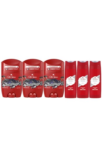Old Spice Set 6 x Variety Bundle, 3 x Antiperspirant Stick 50ml Night Panther, 3 x Gel Dus 400ml Ori