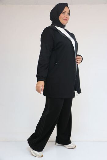 Eslina 57056 Plus Size Color Garnished Modal Trouser Suit - Black