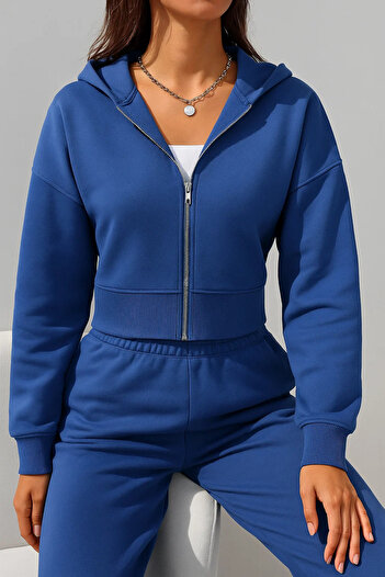 COMBİNE MİCHAİL Hanorac cu glugă albastru oversize pentru femei