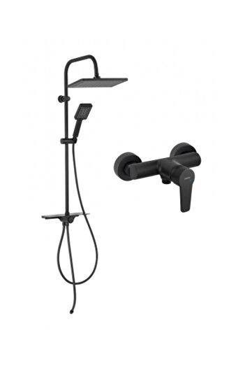 FERRO Set de duș cu efect de ploaie KANTO VERDELINE BLACK cu bateria perete dus Ritto Black