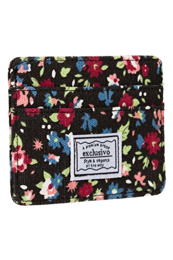 SHOPIENS Port Card pentru Carduri de Credit si Permis, 5 Compartimente, Model Floral Negru, RFID Blocking, 10