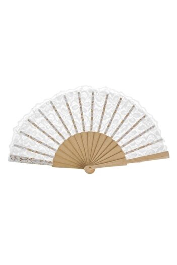 SHOPIENS Bridal Fan White Wood Lace 23cm Wedding Accessory Elegant Handmade Foldable