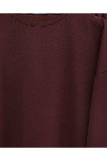 Modamorfo Two-Strap Combed Cotton Suit with Long Slit Skirt on the Back - Burgundy