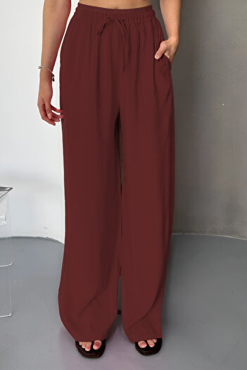 adba style Women's Lyocell Woven Waist Lace-Up Palazzo Women's Trousers 4048