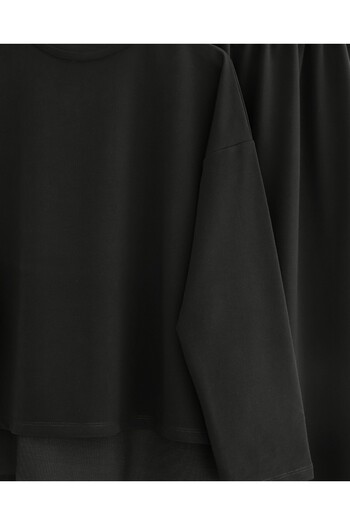 Modamorfo Two-Strap Combed Cotton Suit with Long Slit Skirt on the Back - Black
