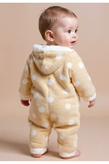 Tuabella Wellsoft Hooded Zippered Winter Baby Romper Polka Dot