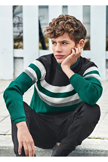 MAYORAL Boy's Striped Sweater Green