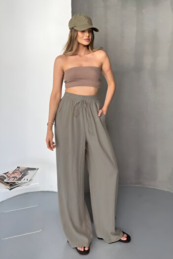 adba style Women's Lyocell Woven Waist Lace-Up Palazzo Women's Trousers 4048
