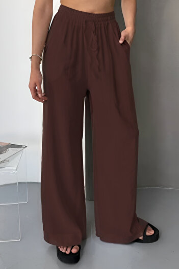 adba style Women's Lyocell Woven Waist Lace-Up Palazzo Women's Trousers 4048