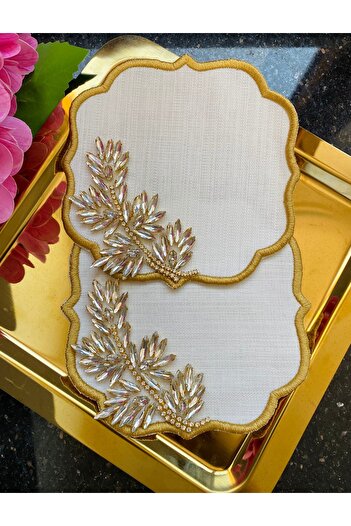 ELÇİÇEK HOME Presentation Napkin, Cocktail Napkin, Luxury Stone Coffee Side Presentation Napkin 2 Pieces