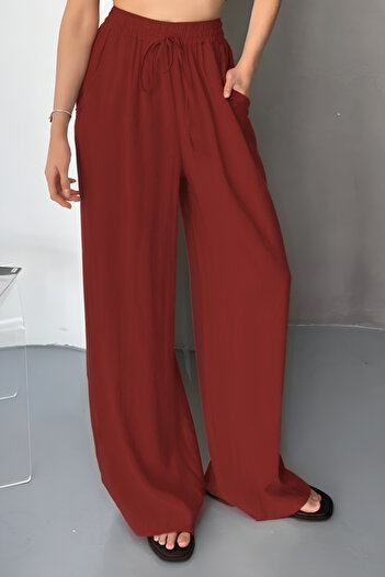 adba style Women's Lyocell Woven Waist Lace-Up Palazzo Women's Trousers 4048