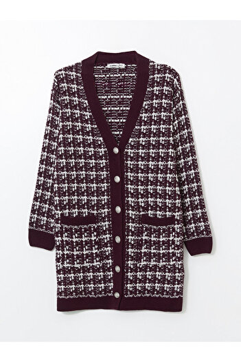 LC Waikiki Lcwaikiki Women's V-Neck Patterned Knitwear Cardigan