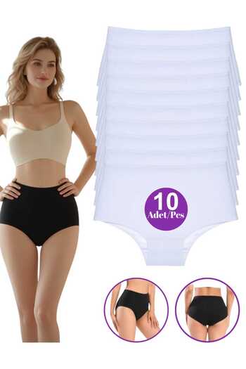 ROSEPERİ Women's Panties High Waist Lycra Cotton 10-Piece Flexible Daily Wear