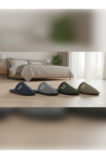 Armis Motifed Pack of 4 Men's House Slippers Embroidered Daily Closed Front Guest Slippers Winter Home Guest Slippers