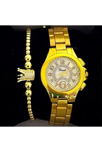 velve Set Elegant men's watch Aetherion, stainless steel bracelet with crystals, strap, stainless steel dial Gold