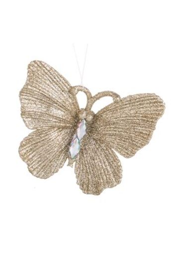Jumbo Christmas Tree Ornament Beige Butterfly with Glitter & Crystals 11 x 9 cm