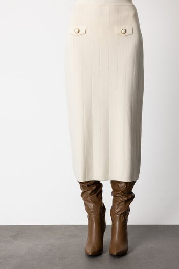 On Fashion On Midi Knitwear Skirt with Ornamental Cover Pockets-69505
