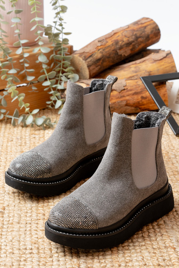 Mc vay Shoes Stoned Chelsea Suede Orthopedic Sole Detailed Fur Stylish Women's Boots & Booties