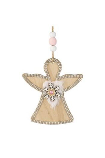 Silver Star Ornament Brad de Craciun Inger din Lemn cu Strass 10 cm