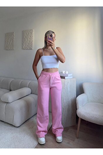 Zora Butik Üç İplik Yüksek Bel Eşofman - PEMBE