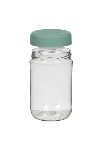 SHOPIENS Borcan de depozitare din sticla transparenta cu capac din plastic verde Shopiens®, rotund, 660 ml