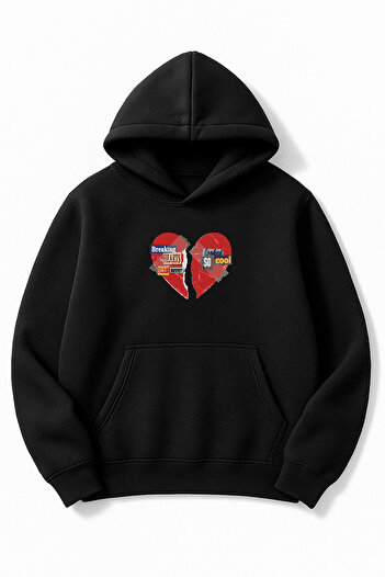 Altair Tr Black Oversize Unisex Breaking Hearts Printed Sweatshirt