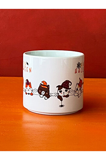 Hepsi Enteresan Happy Halloween Cat White t Mug, Halloween Mug, Cat Mug