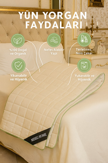 MEŞELİ TEKSTİL Double Wool Quilt Washable with Piping Detail |   Special Design | Anti-Sweat, Absorbs Moisture |   Long-Lasting