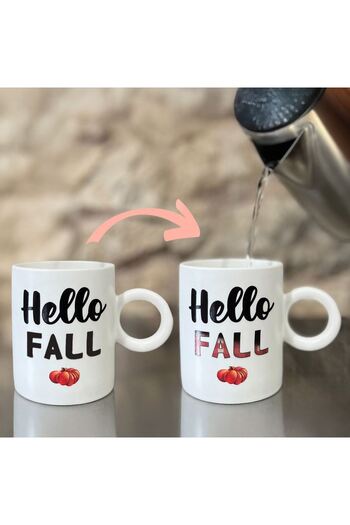 OEM White Ceramic Mug with "Hello Fall" Pattern Color Changing 350ml