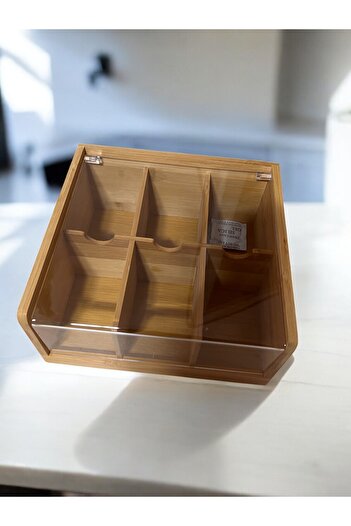 RİVO HOME DECOR Bamboo 6 Compartment Tea Box & Organizer 22X21X10 cm