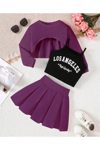 AEMİ Girls' Los Angeles Printed Crop-Pleated Skirt Set of 3