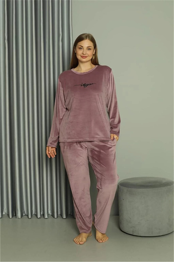 emosavm Fashion Plus Size Women Velvet Purple Pajamas Suit