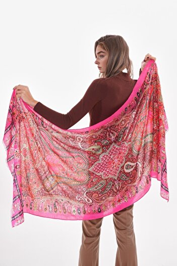 bacc Fuchsia4 Stripe Transitional Tassel Shawl Bcnsv-25Wt1041