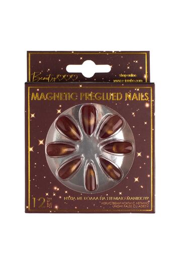 OEM Set of Adhesive False Nails Bordeaux Cat Eye Almond - 12pcs