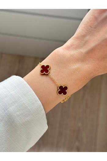 YOUES JEWELRY 316L Steel Claret Red Bracelet Women Men Unisex Bracelet Gold Double Sided