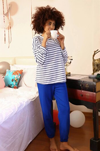 emosavm Fashion Women's Long Sleeve 3 Yarn Combed Cotton Pajama Suit White