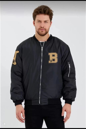 Butik Unisex Long Sleeve Printed Bomber Jacket - Black