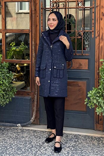 Moodbasic Varak Baskılı Çıtçıt Detaylı Kap MB15.162 Lacivert