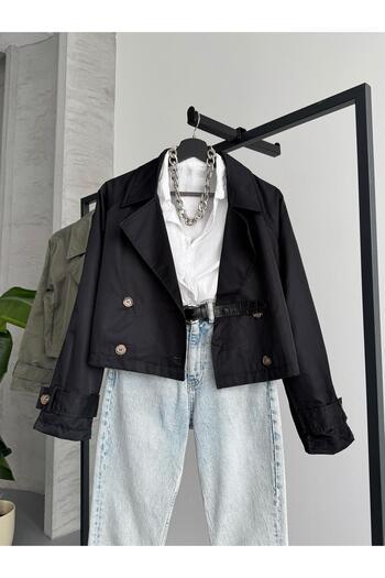 FERZOLAİO Seasonal Short Black Trench Coat
