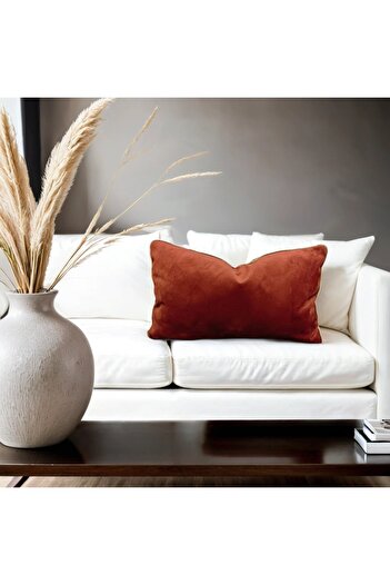 Alacastore Tan Orange Velvet Cushion Cover with Gold Piping Hidden Zipper Rectangular