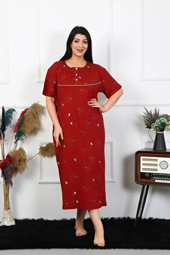 emosavm Fashion Women's Plus Size Short Sleeve Burgundy Mother Nightgown