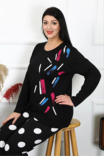 emosavm Fashion Women's Plus Size Combed Cotton Long Sleeve Pajama Set