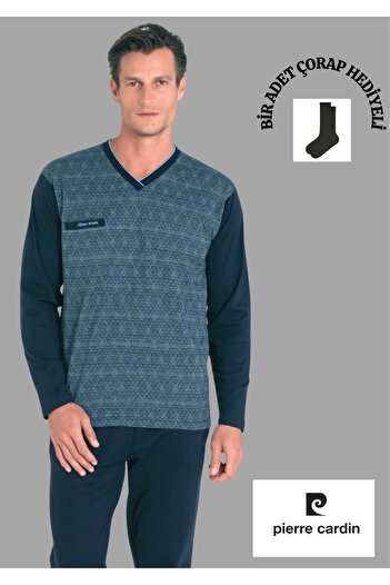 Pierre Cardin Σετ πιτζάμες από 100% βαμβάκι Jacquard με λαιμόκοψη σε σχήμα V THCL6VR01PC