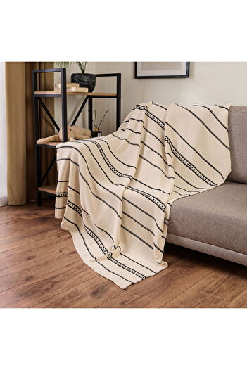 ASPARTAM Soft Striped Knitwear Sofa Shawl - Ecru - 120X160 cm
