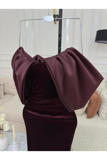 HOOR FASHION Velvet Stretch Taffeta Evening Dress